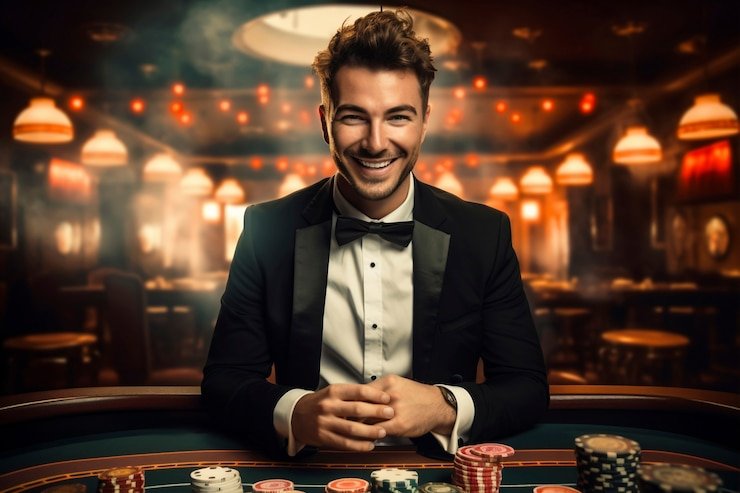 Professional live dealer managing table game with multiple camera angles streaming real-time action
